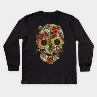 sugar skull, skull art flowers Kids Long Sleeve T-Shirt